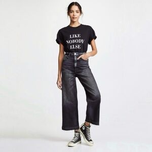 AMO Ava Crop Wide Leg Jeans High Waist Released Hem Raven Washed Black 29